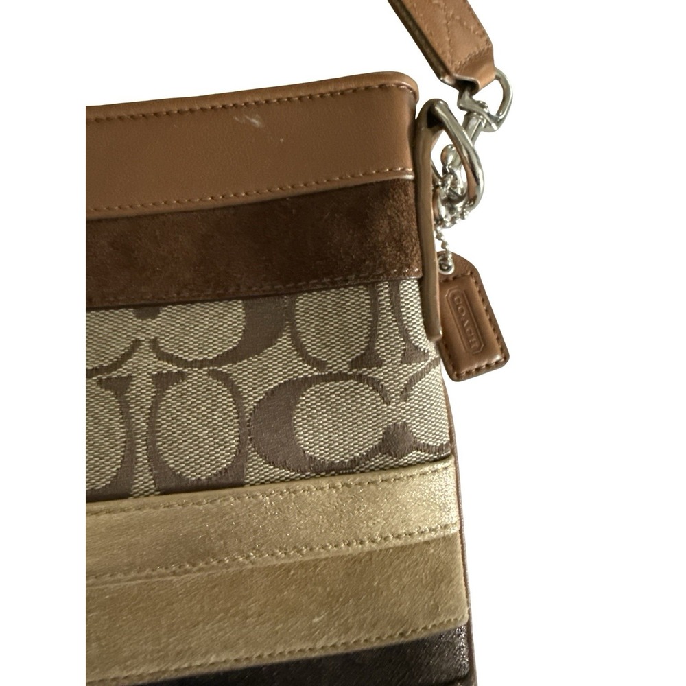 Coach patchwork stripes brown leather Signature Canvas Crossbody Bag - Picture 2 of 4